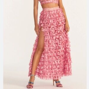 LoveShackFancy Lace Floral Arlene Maxi Skirt in Watermelon Punch